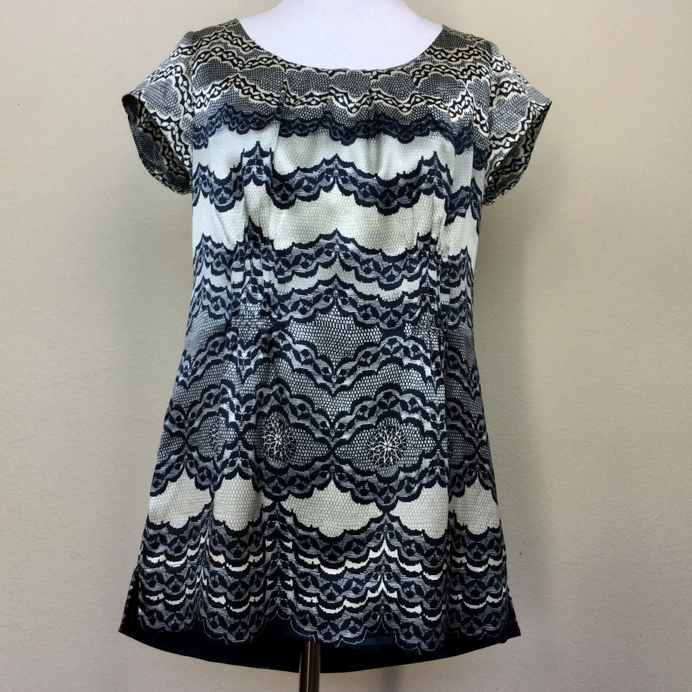 CAbi 100% Silk Blue Foley Blouse small